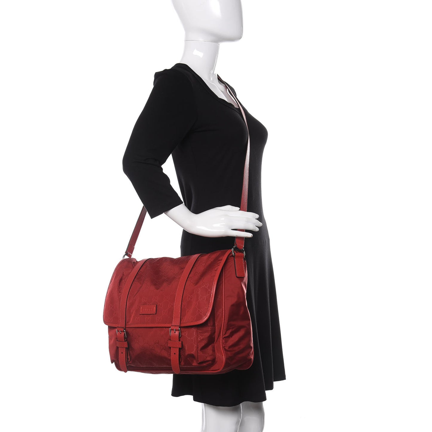 Nylon Monogram Double Buckle Flap Messenger Bag Vibrant Red