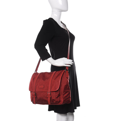 Gucci Nylon Monogram Double Buckle Flap Messenger Bag Vibrant Red 2 of 10