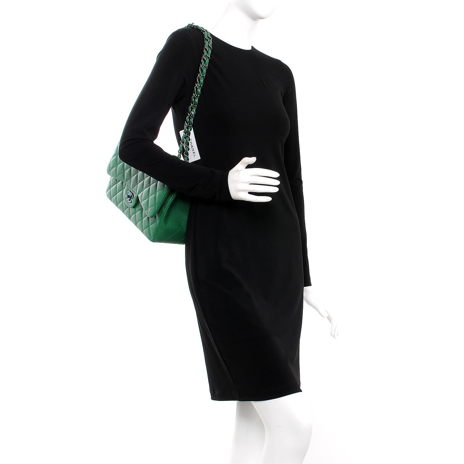 Chanel Caviar Quilted Jumbo Double Flap Green 3 of 9
