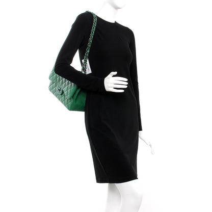 Chanel Caviar Quilted Jumbo Double Flap Green 3 of 9