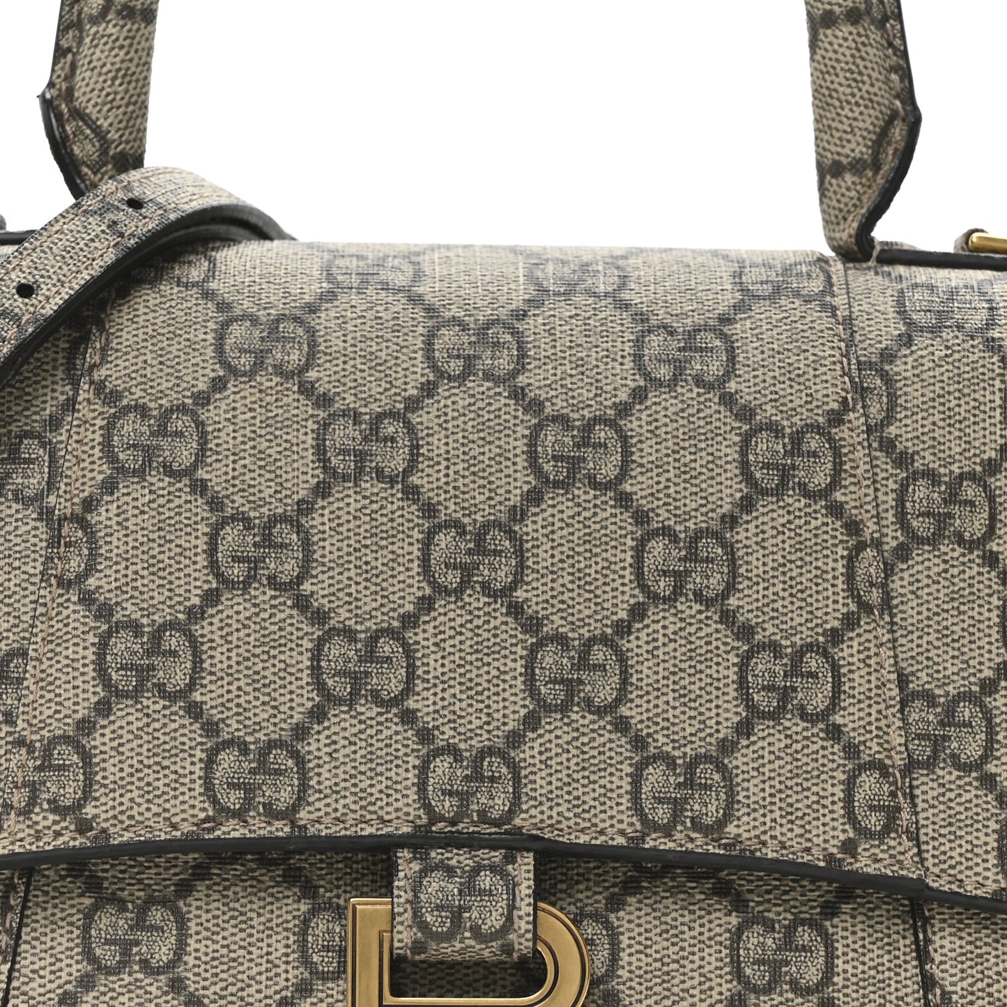 X GUCCI GG Supreme Monogram Small Hourglass Top Handle Bag Beige Ebony