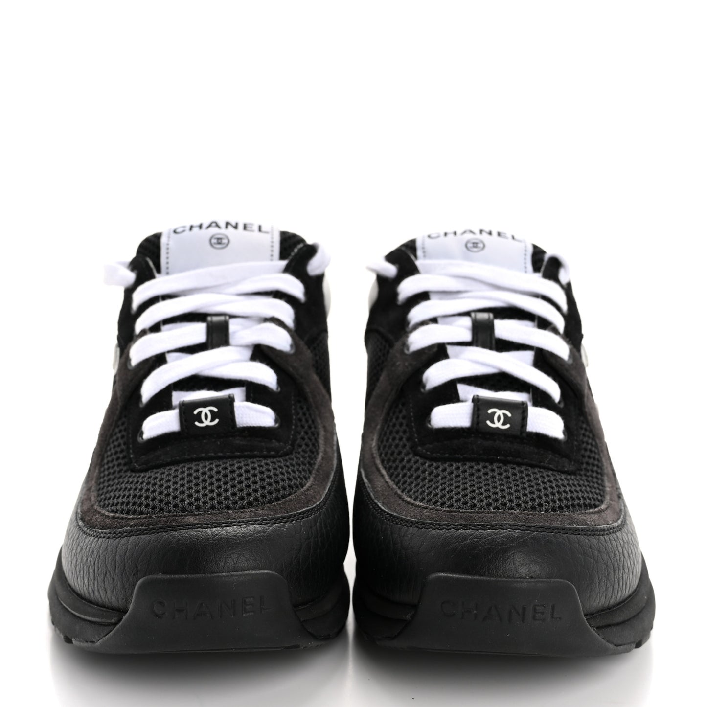 Mesh Suede Grained Calfskin Womens CC Sneakers 38 Black White