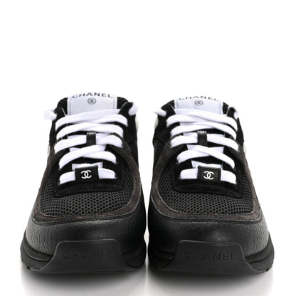 Chanel Mesh Suede Grained Calfskin Womens CC Sneakers 38 Black White 3 of 12