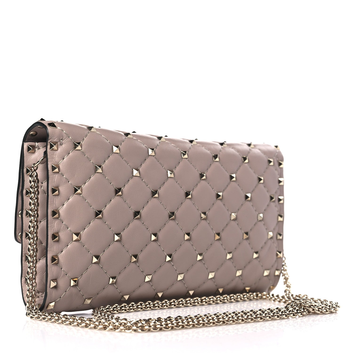 Valentino Garavani Lambskin Rockstud Spike Wallet on Chain Poudre 3 of 8