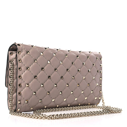 Valentino Garavani Lambskin Rockstud Spike Wallet on Chain Poudre 3 of 8