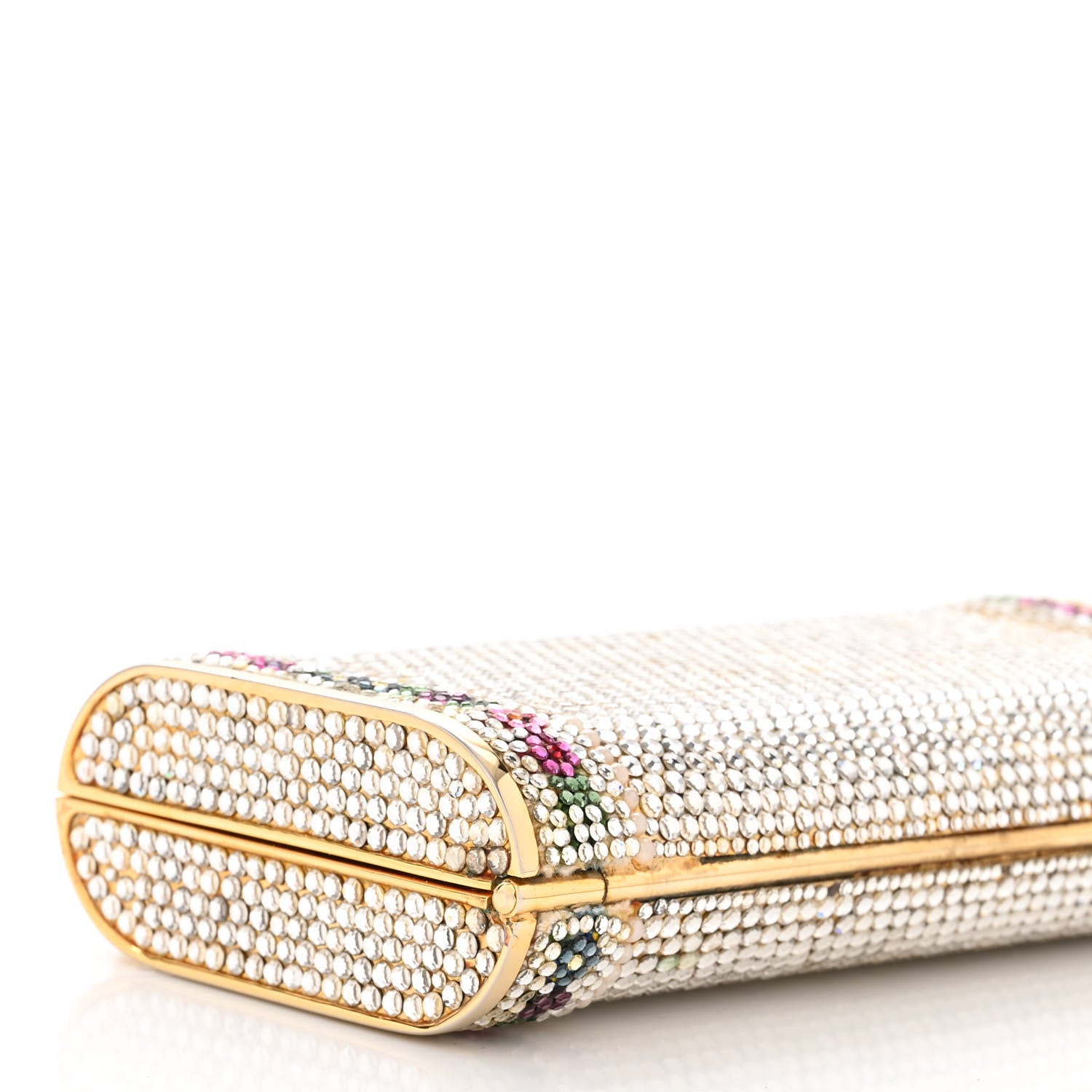 Judith Leiber Swarovski Crystal Pearl Floral Minaudiere Clutch Gold Multicolor 9 of 13