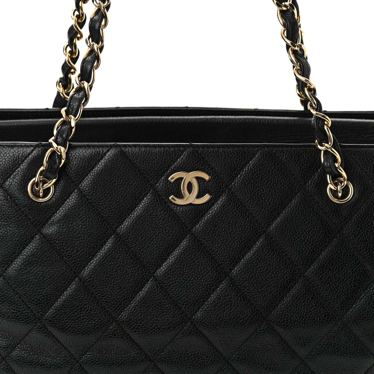 Caviar Quilted Shopping Tote Black