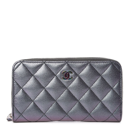 Chanel Iridescent Goatskin Quilted Small Zip Around Wallet Purple 1 of 13