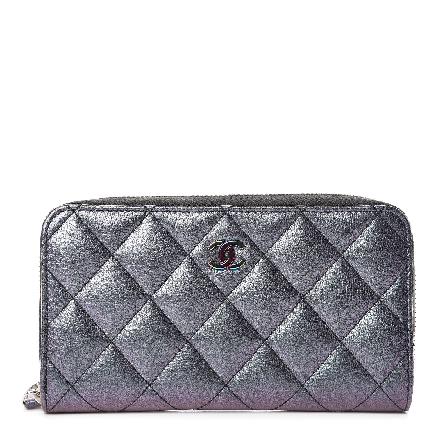 Chanel Iridescent Goatskin Quilted Medium Zip Around Wallet Purple 1 of 14