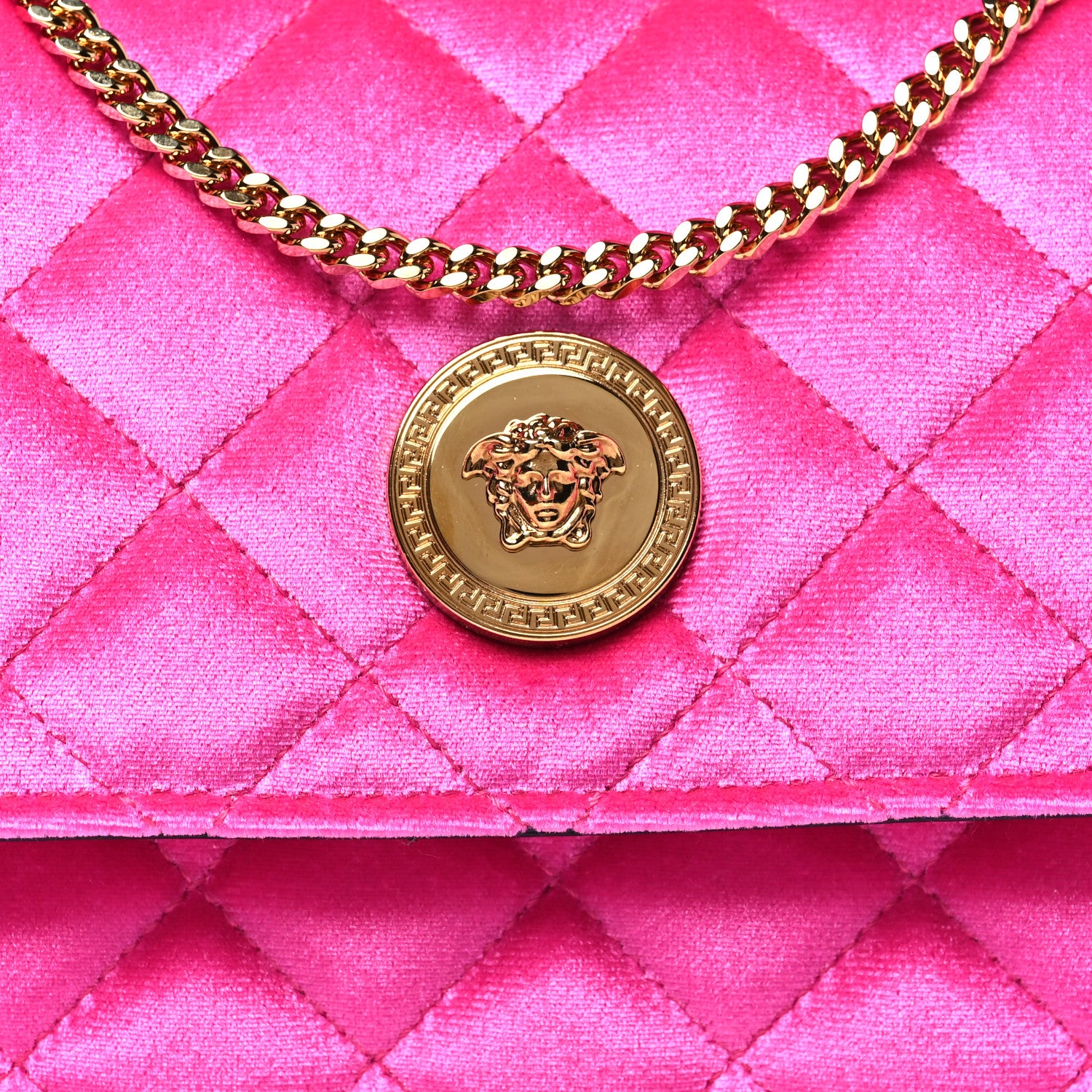 Versace Velvet Quilted Medusa Wallet On Chain Pink 7 of 9