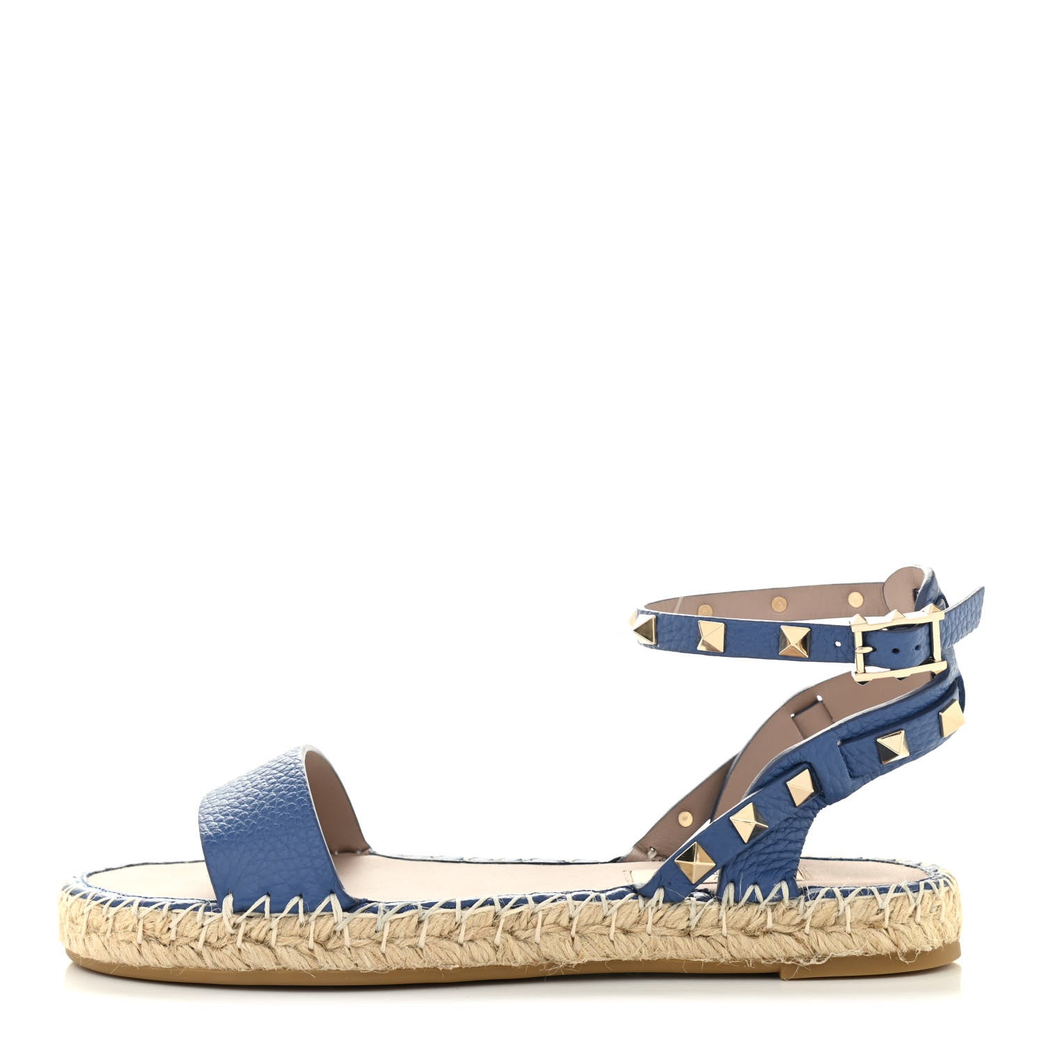 Valentino Garavani Grained Calfskin Rockstud Ankle Strap Espadrille Flat Sandals 36 Baltique 1 of 18