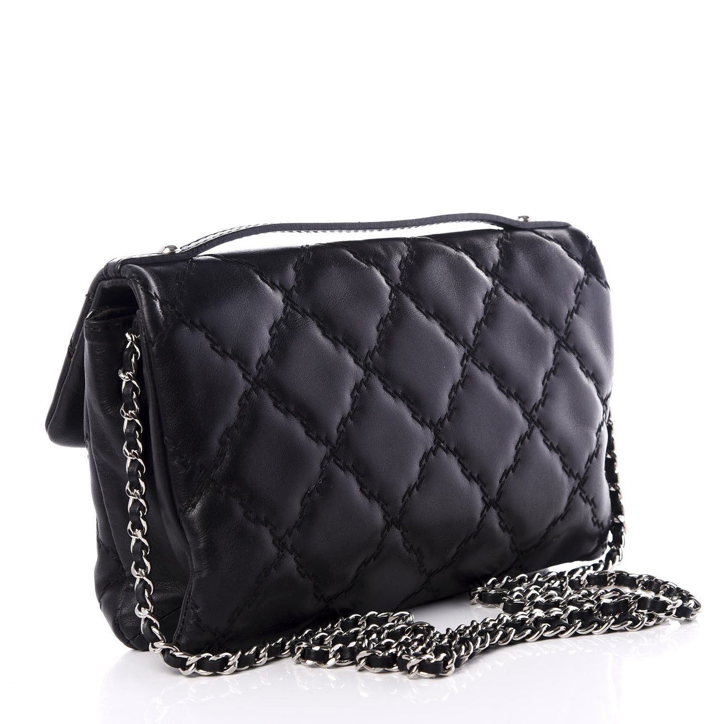 Calfskin Quilted Double Stitch Hamptons Clutch with Chain Black