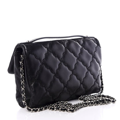 Chanel Calfskin Quilted Double Stitch Hamptons Clutch with Chain Black 2 of 9