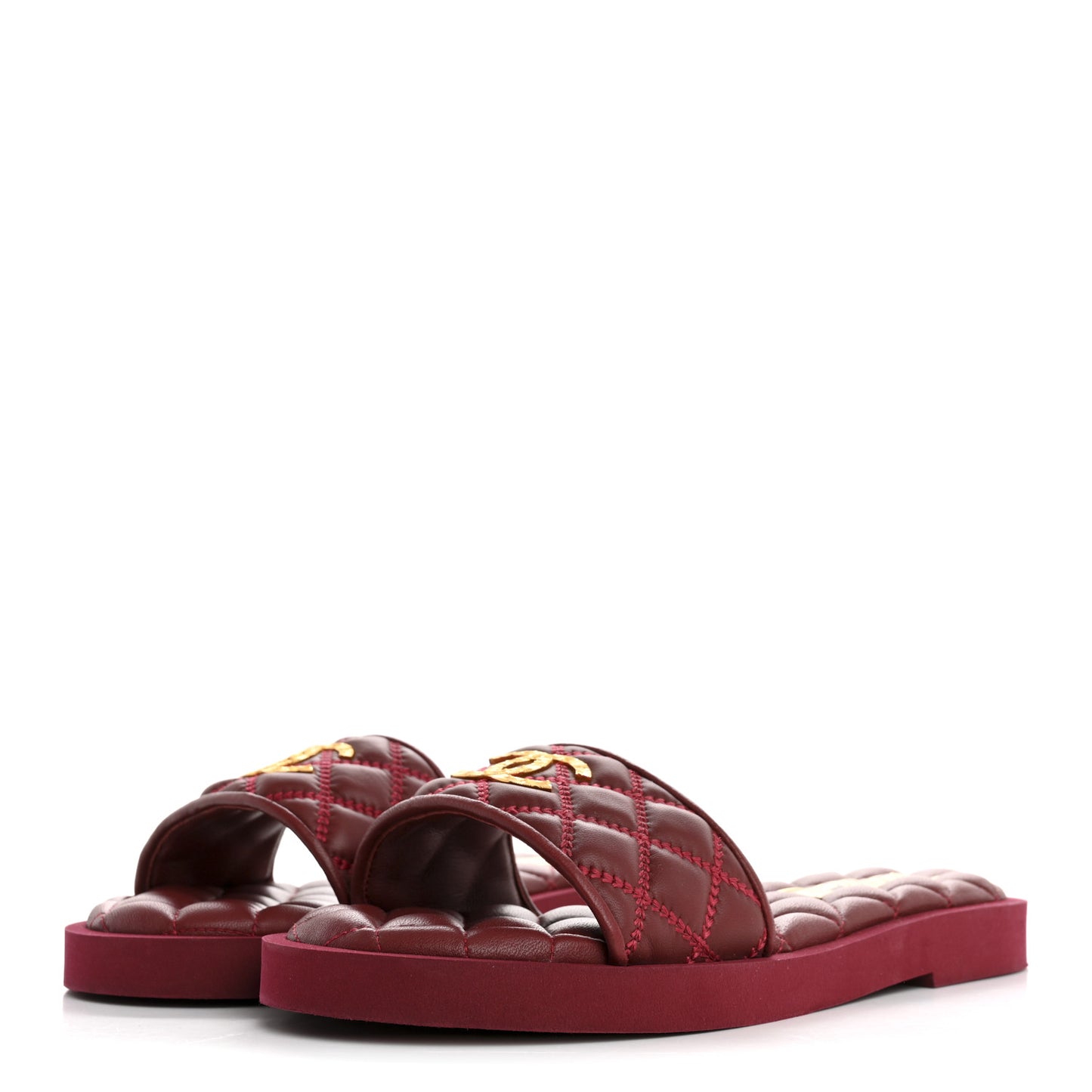 Lambskin Quilted Textured CC Mules Sandals Red