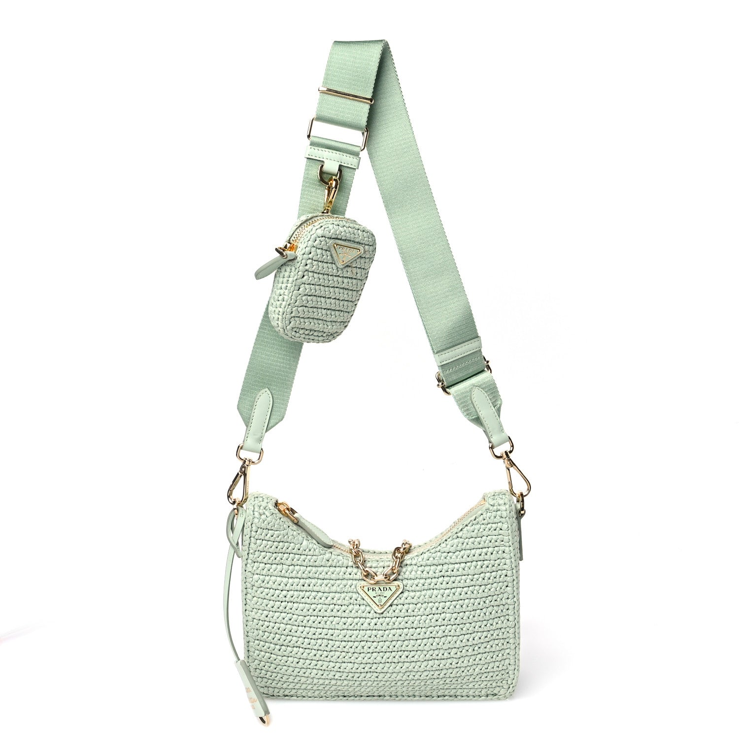 Prada Yarn Raffia Effect Crochet Re-Edition 2005 Shoulder Bag Acqua 1 of 13