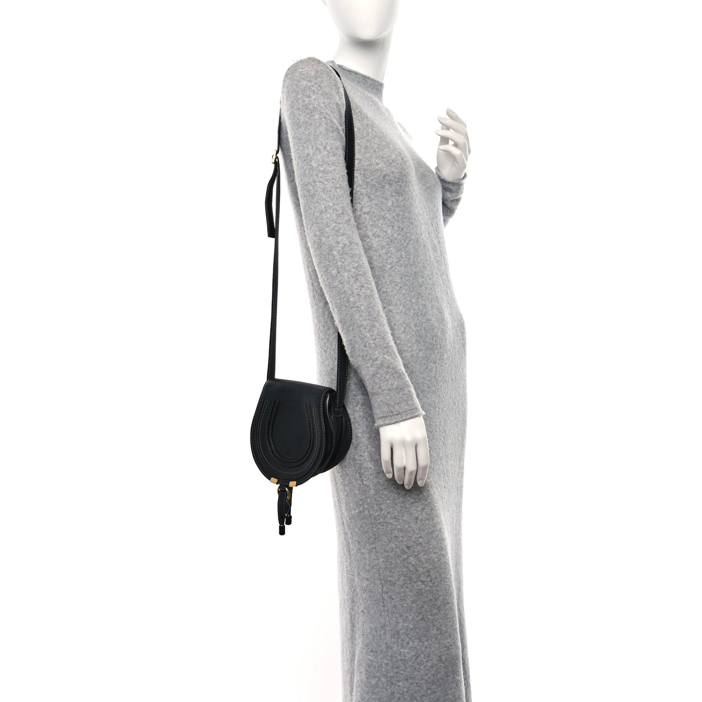 Grained Calfskin Small Marcie Saddle Bag Black