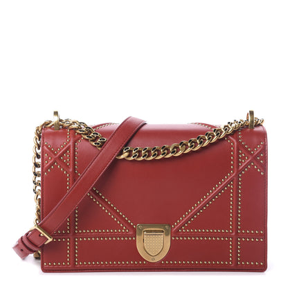 Christian Dior Calfskin Studded Medium Diorama Flap Bag Red 1 of 9