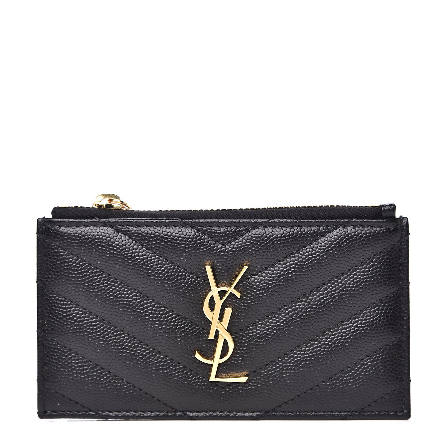 Grain De Poudre Matelasse Chevron Monogram Fragments Zippered Card Case Black