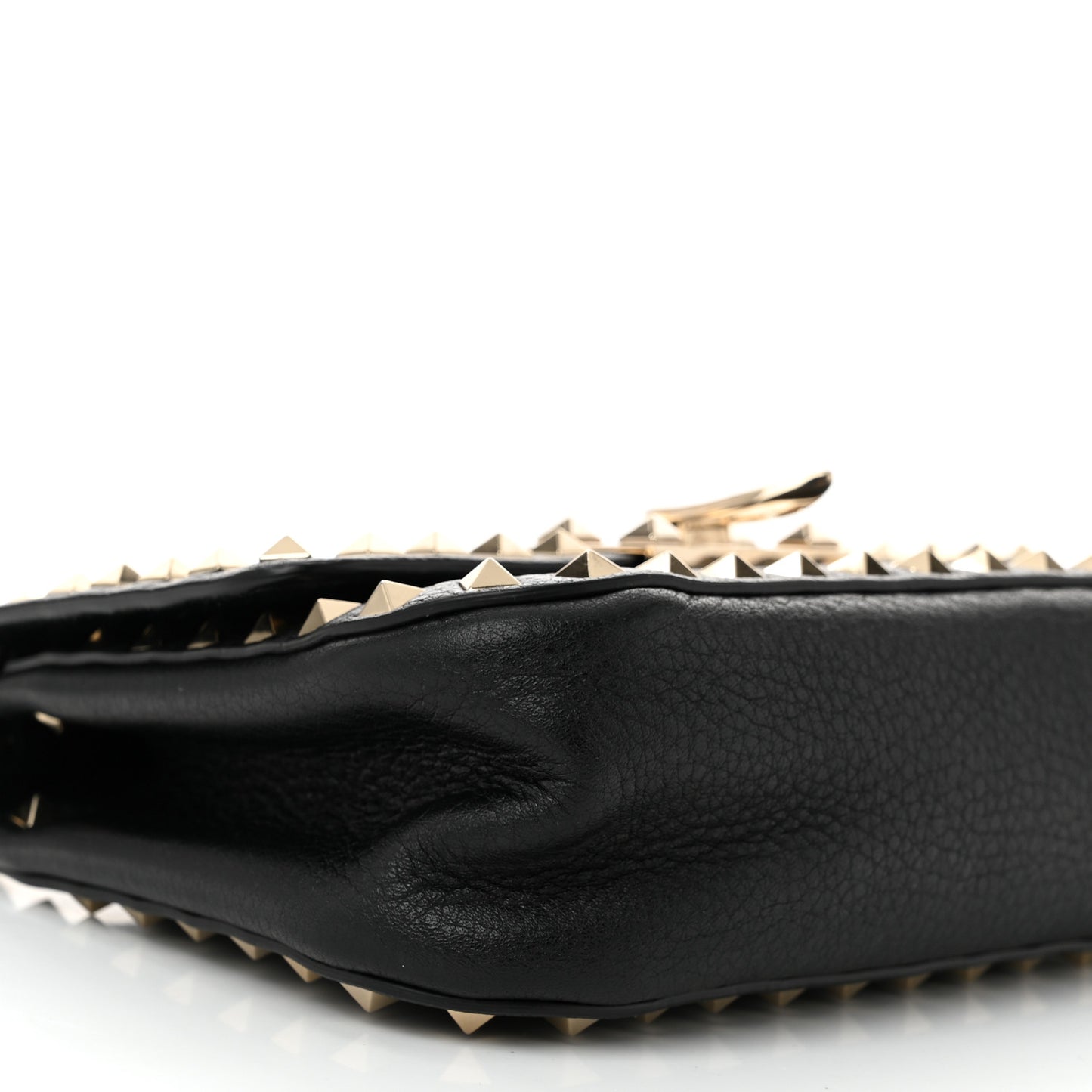 Grainy Calfskin Small Rockstud Top Handle Bag Black