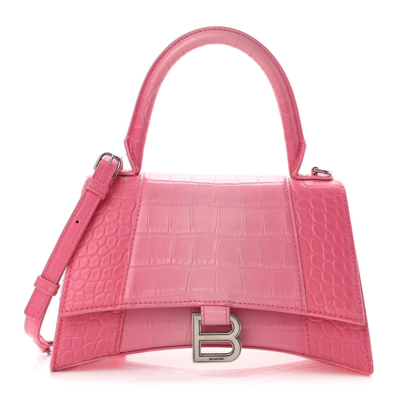 Balenciaga Calfskin Crocodile Embossed Degrade Small Hourglass Top Handle Bag Sweet Pink 1 of 12