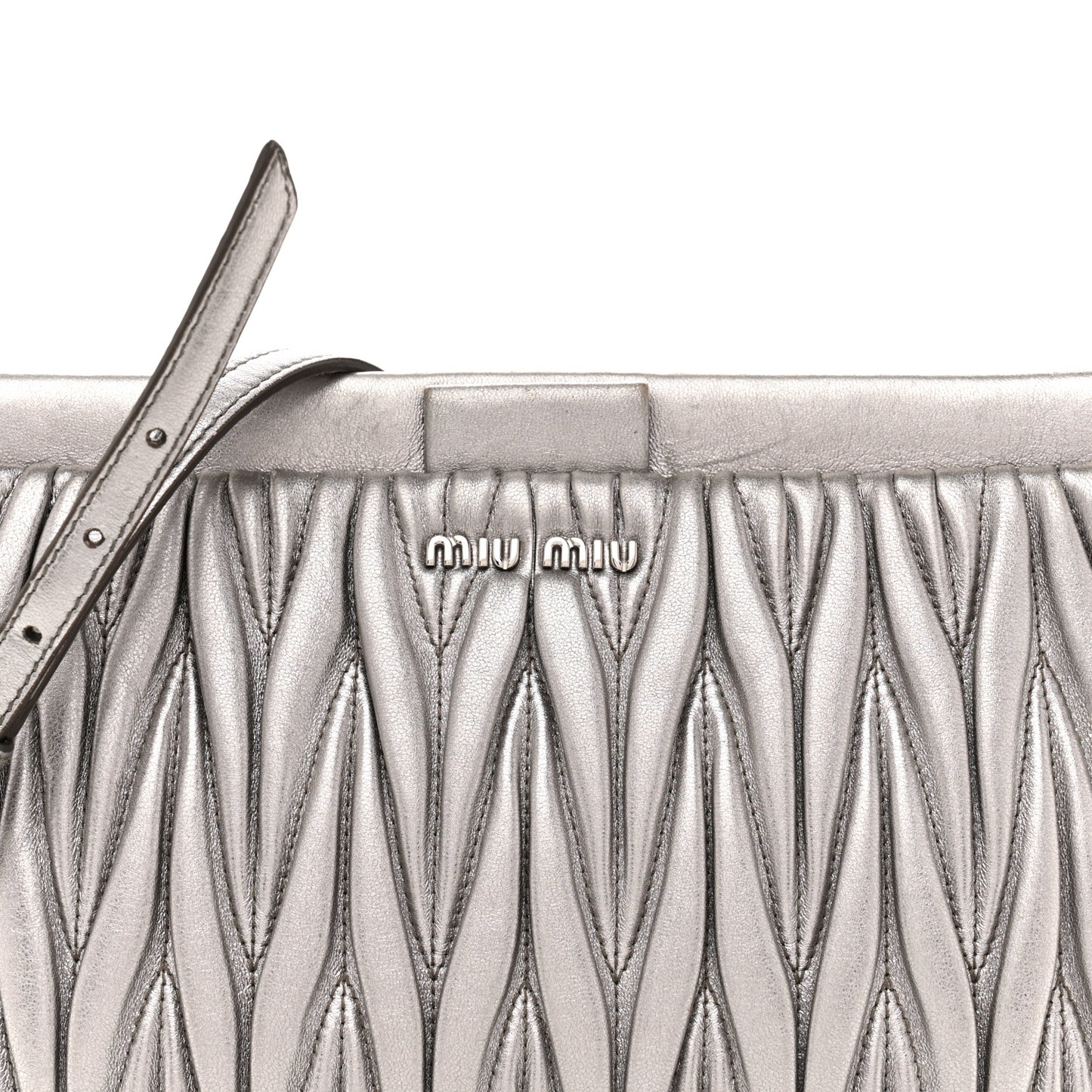 Metallic Nappa Matelasse Crossbody Clutch Silver