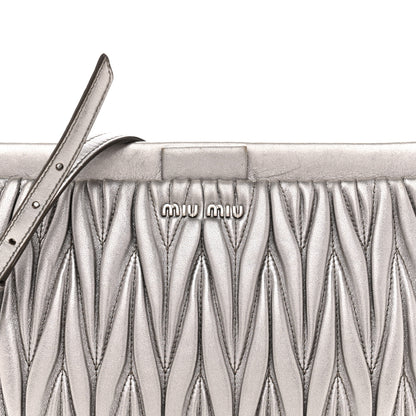 Miu Miu Metallic Nappa Matelasse Crossbody Clutch Silver 8 of 13