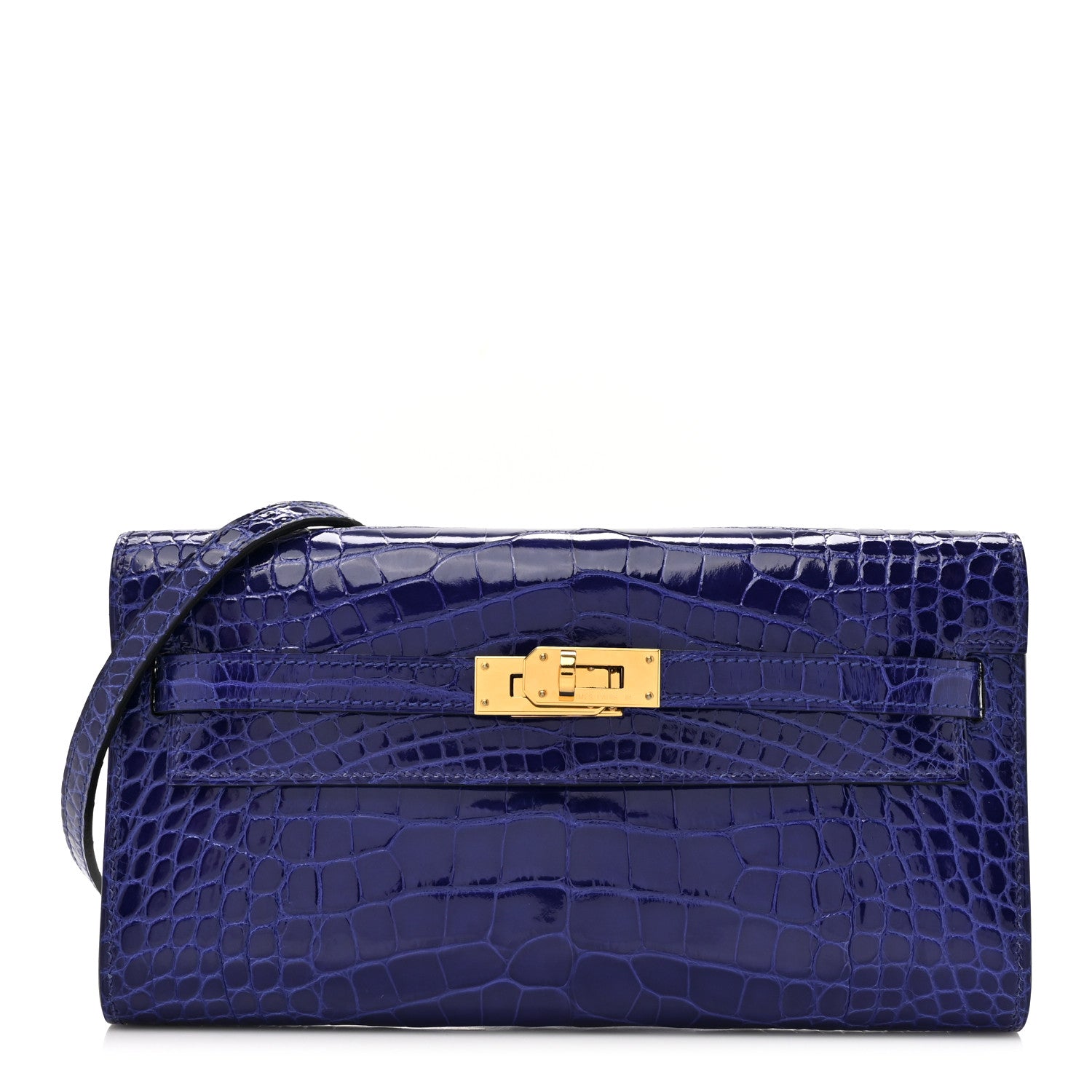 Hermes Shiny Alligator Kelly Wallet To Go Bleu Electrique 1 of 11