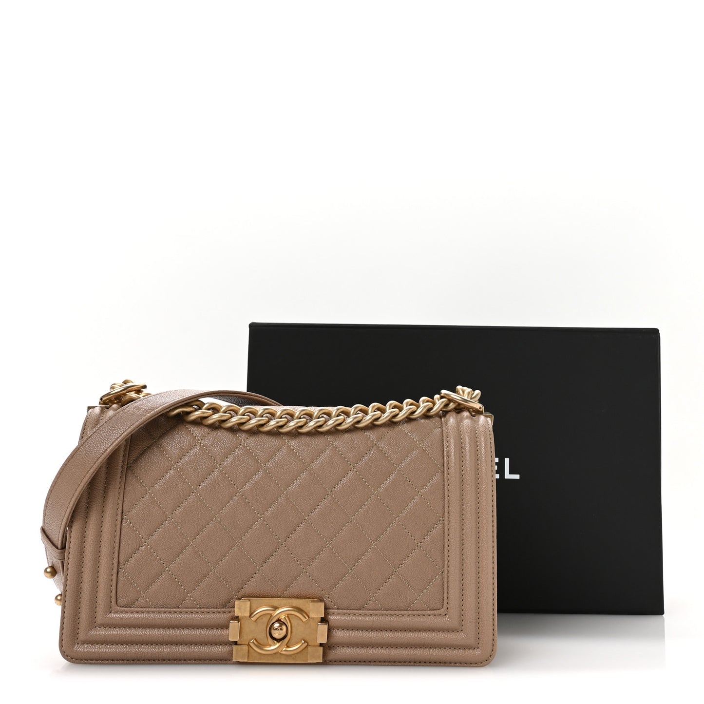 Caviar Quilted Medium Boy Flap Dark Beige