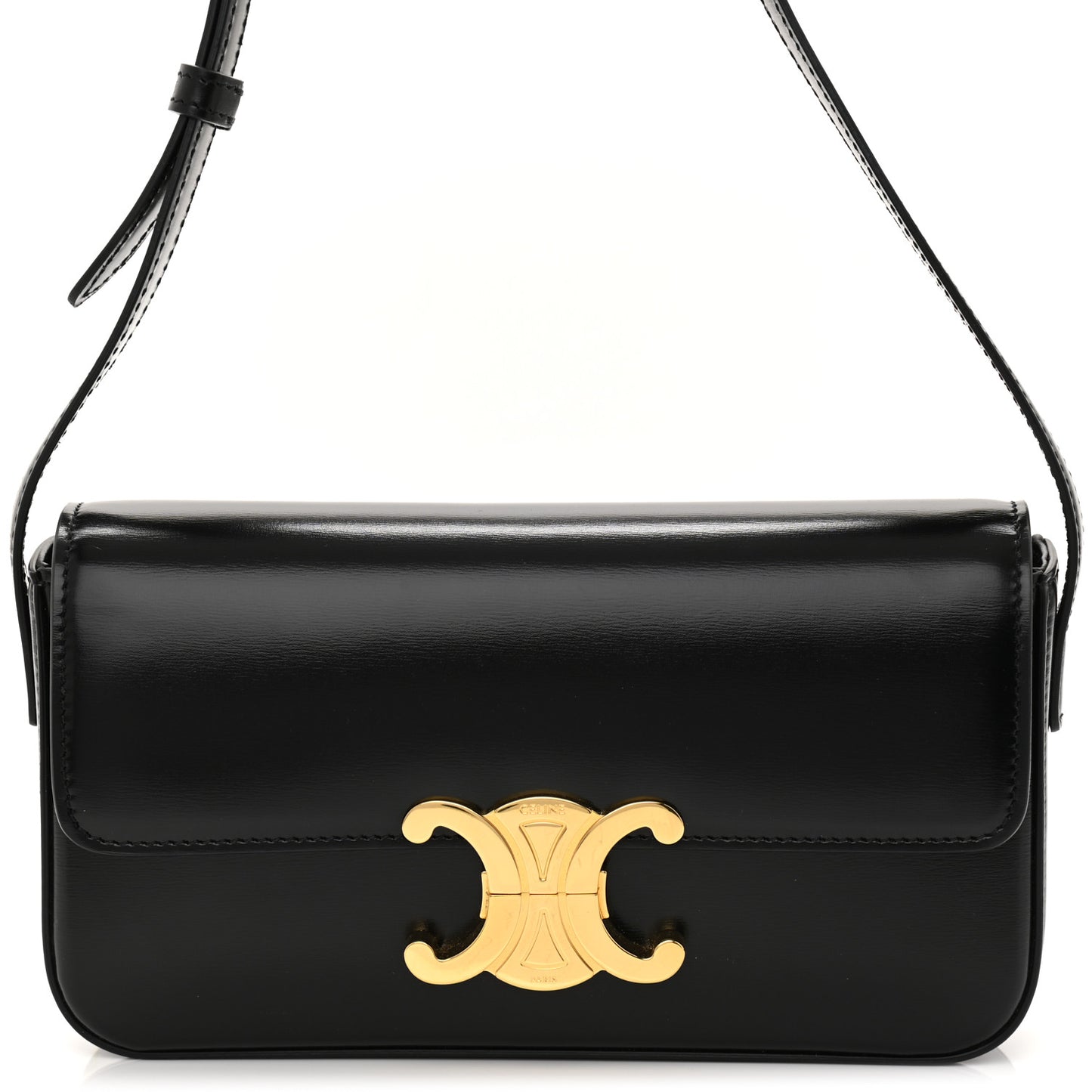 Shiny Calfskin Triomphe Shoulder Bag Black