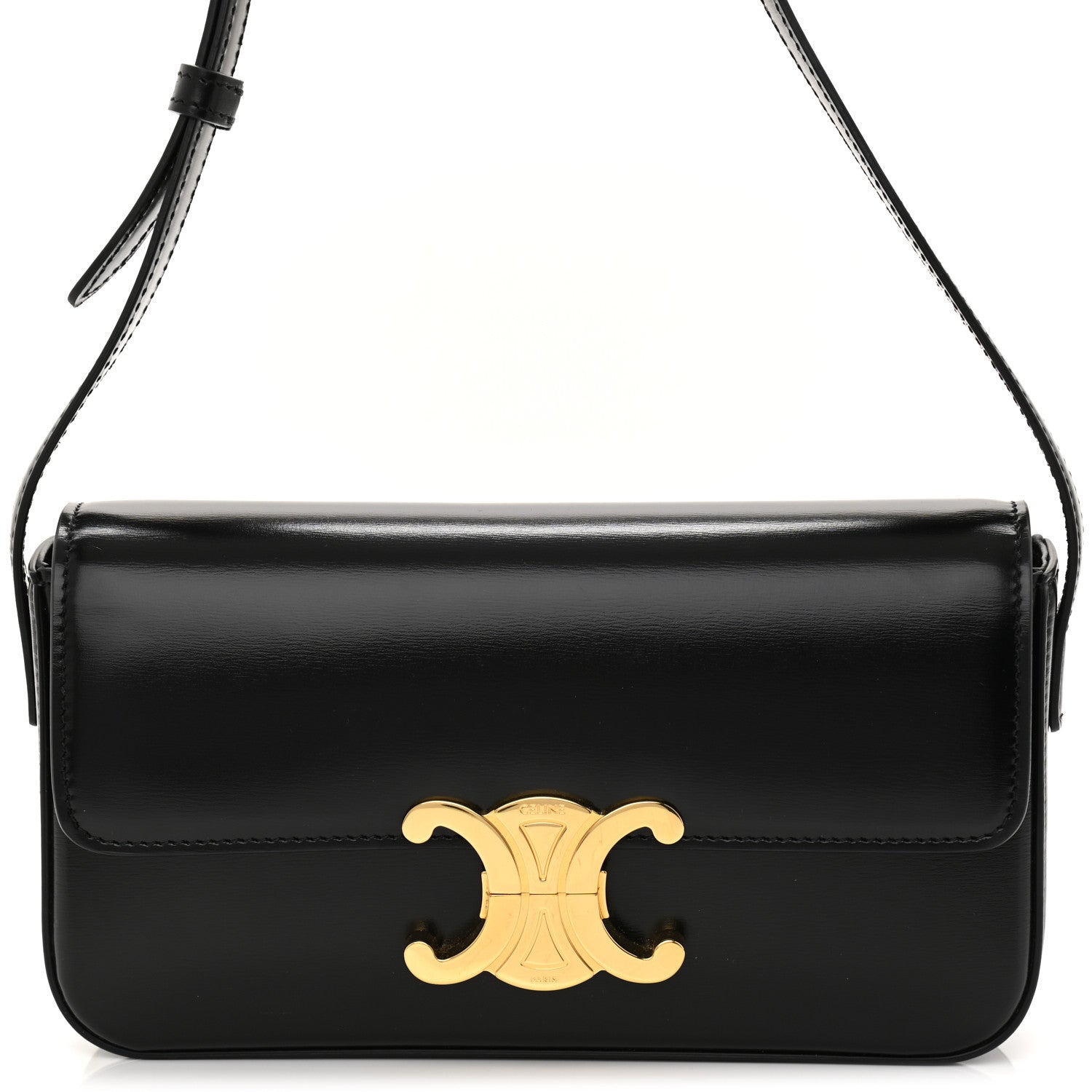 Celine Shiny Calfskin Triomphe Shoulder Bag Black 8 of 10