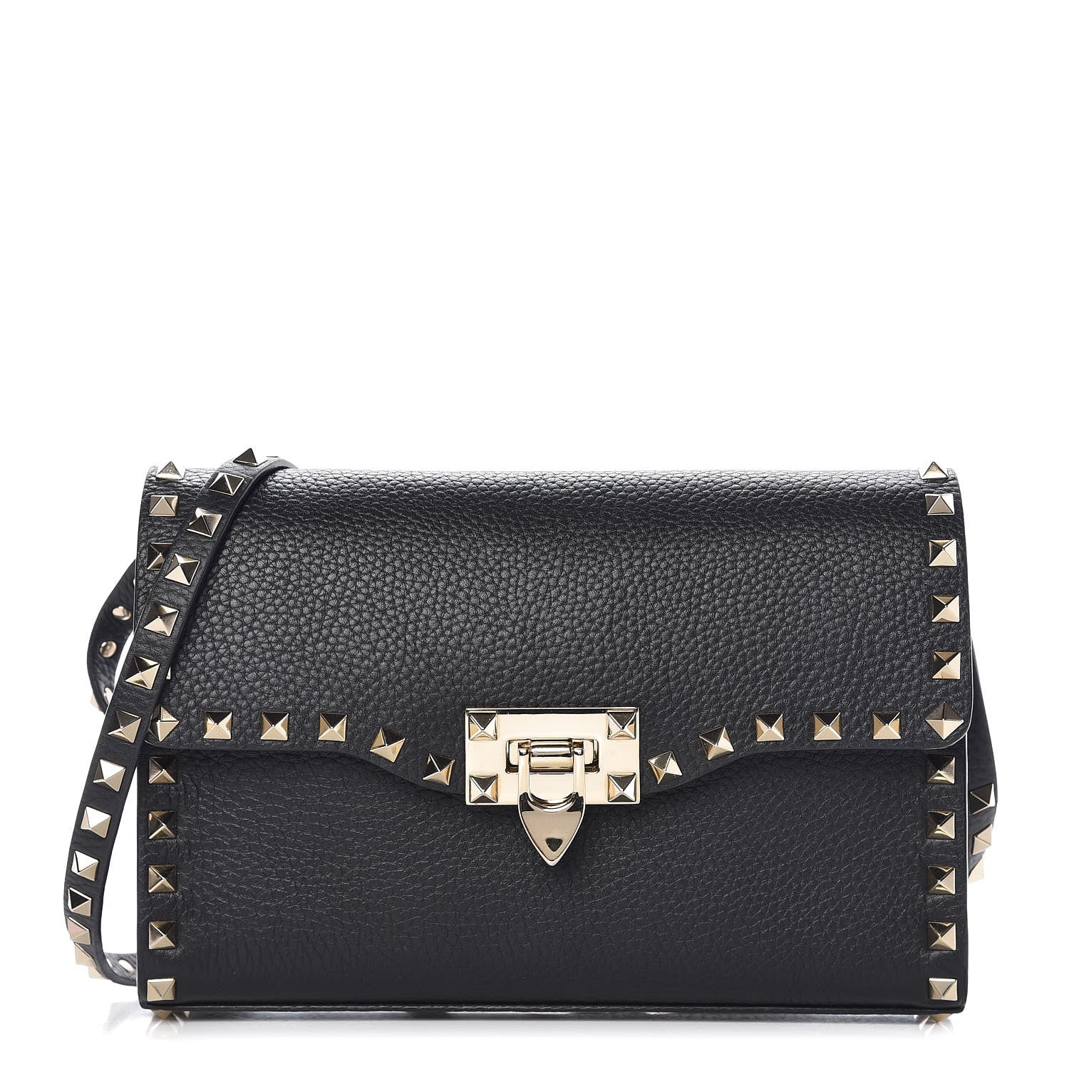 Valentino Garavani Pebbled Calfskin Medium Rockstud Flip Lock Crossbody Bag Black 1 of 6