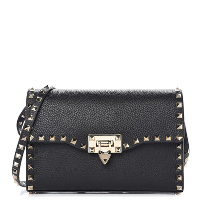 Valentino Garavani Pebbled Calfskin Medium Rockstud Flip Lock Crossbody Bag Black 1 of 6