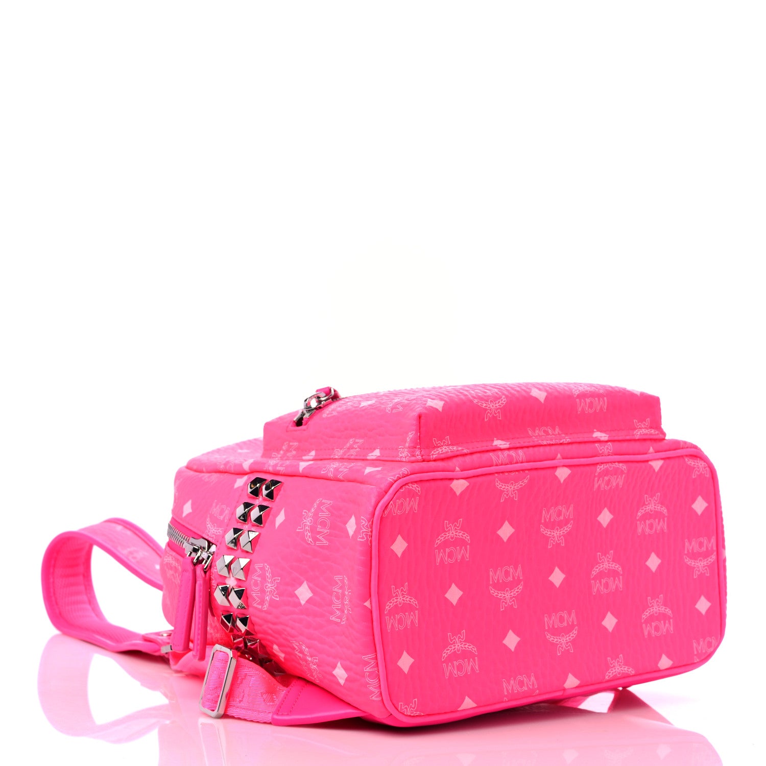 MCM Visetos Small Side Stud Stark Backpack Neon Pink 4 of 8