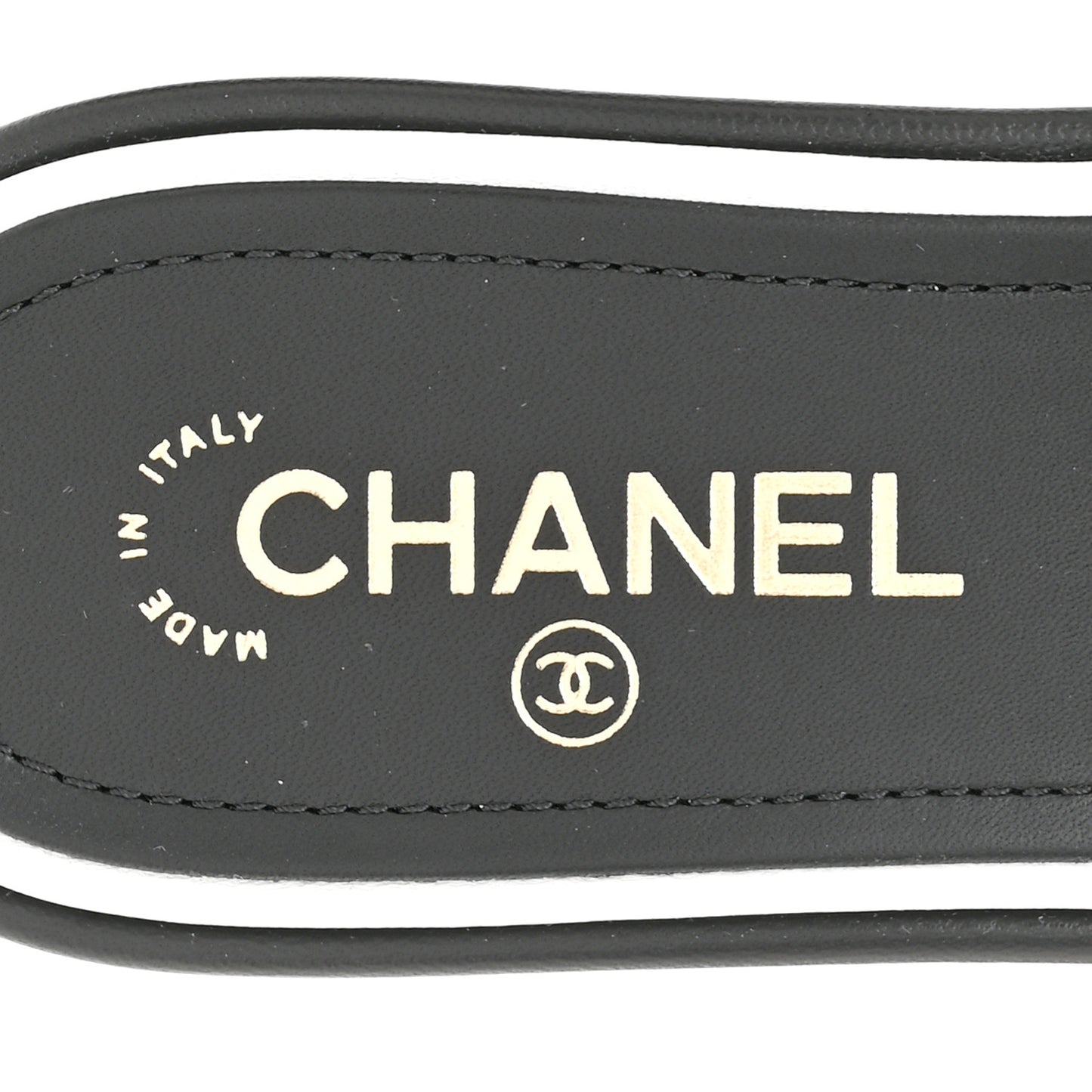 Lambskin Embroidered CC Mule Sandal 38.5 Black White