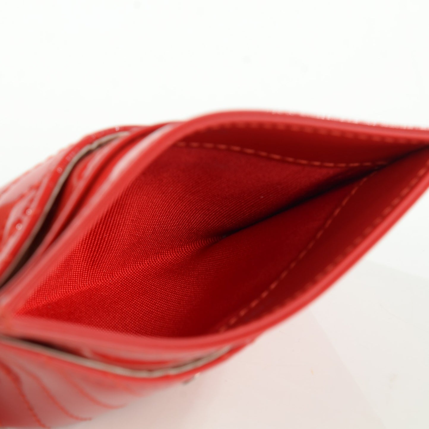 Patent Quilted Chevron Card Holder Red