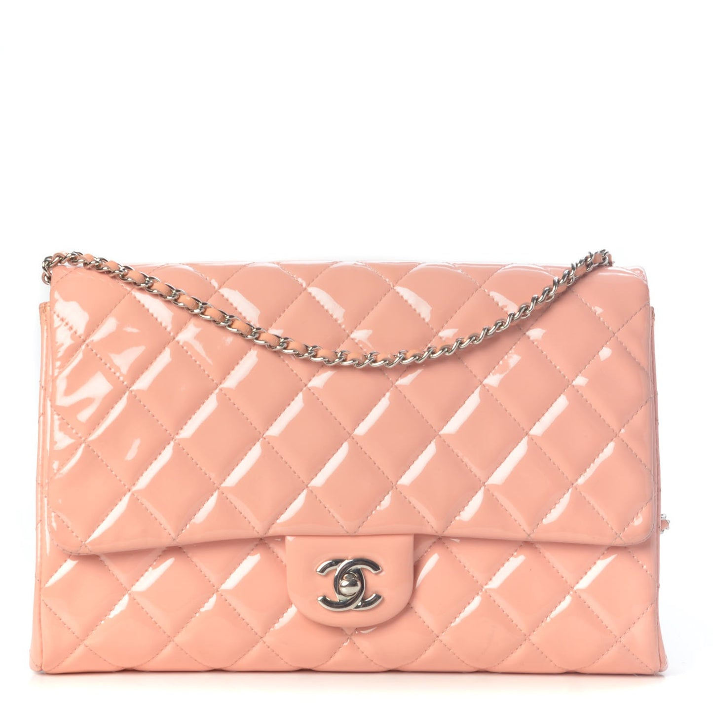 Patent Quilted Clutch With Chain Flap Light Pink