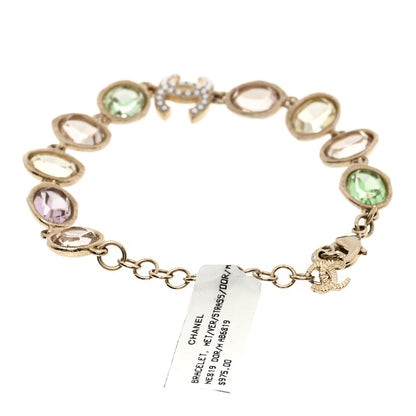 Chanel Metal Glass Crystal Strass Pearl CC Chain Bracelet Gold Multicolor Pearly White 3 of 5
