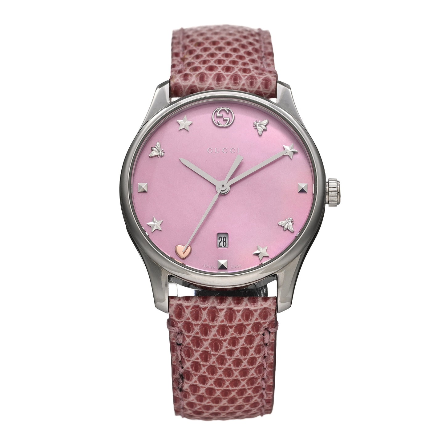 Stainless Steel Lizard Pink Mother of Pearl 29mm G-Timeless Charm Quartz Watch