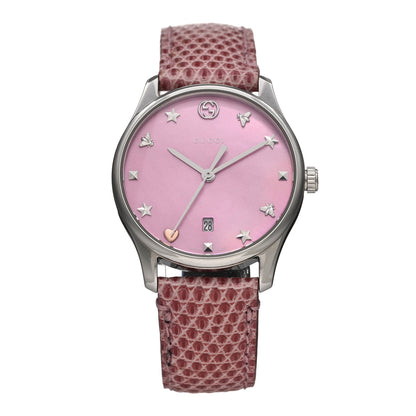 Gucci Stainless Steel Lizard Pink Mother of Pearl 29mm G-Timeless Charm Quartz Watch 1 of 4