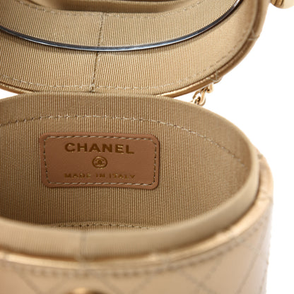 Chanel Metallic Lambskin Quilted Round Mini Vanity Case With Chain Gold 8 of 11