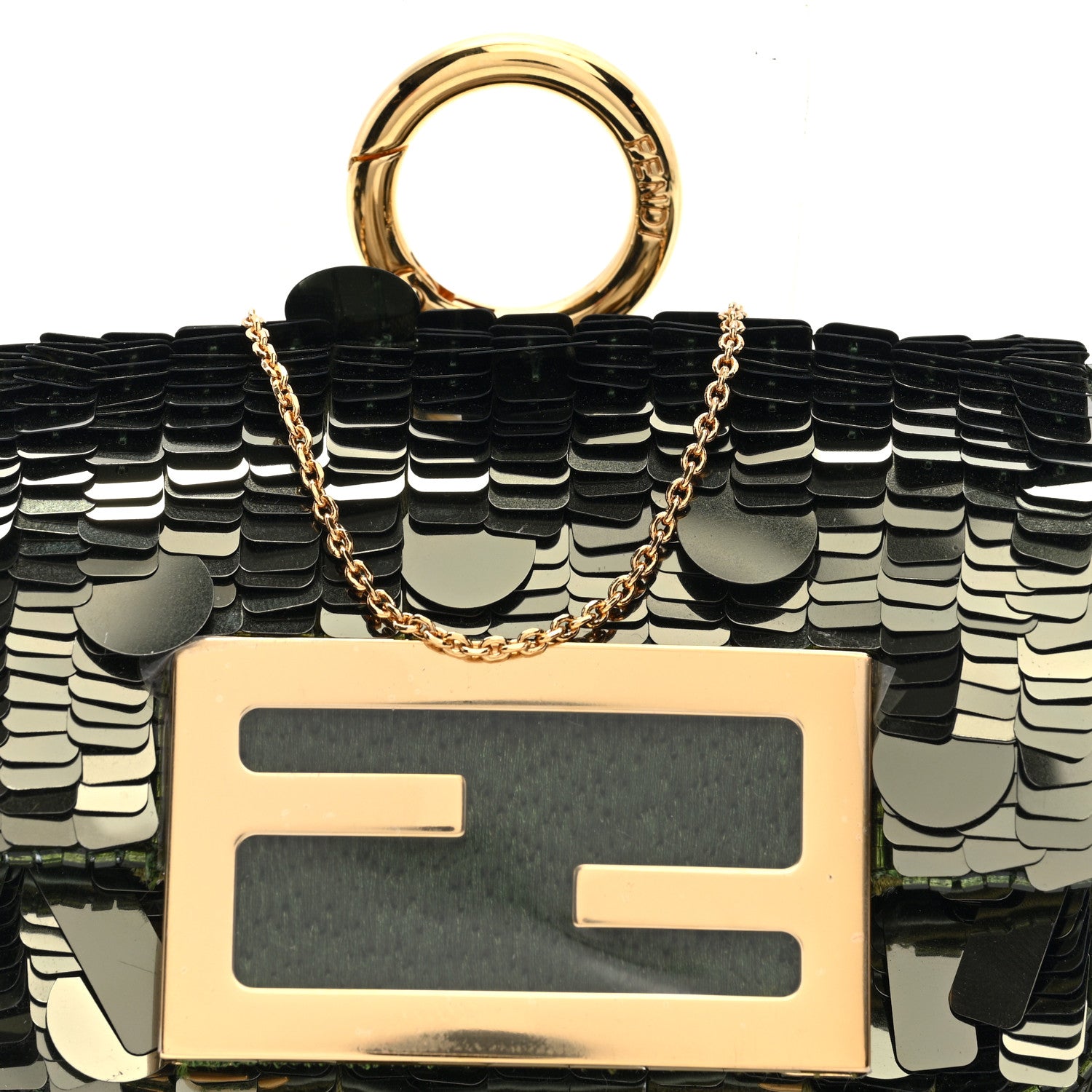 Fendi Sequin Paillettes Shiny Nappa Sex and the City Nano Maxi Buckle Baguette Charm Wasabi 8 of 10