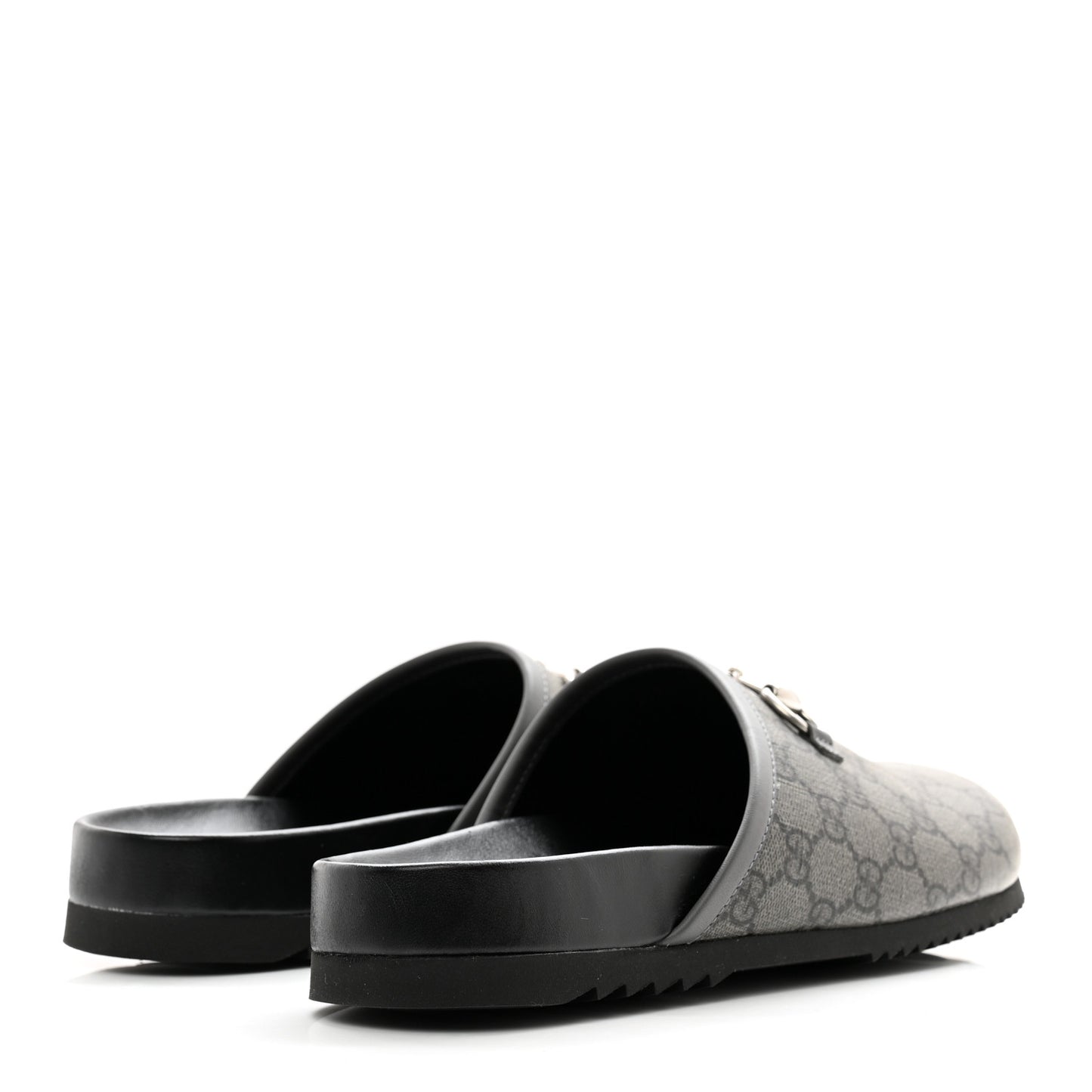 GG Supreme Monogram Granada Kid Mens Horsebit Lug Sole Mules 8 Grey Black