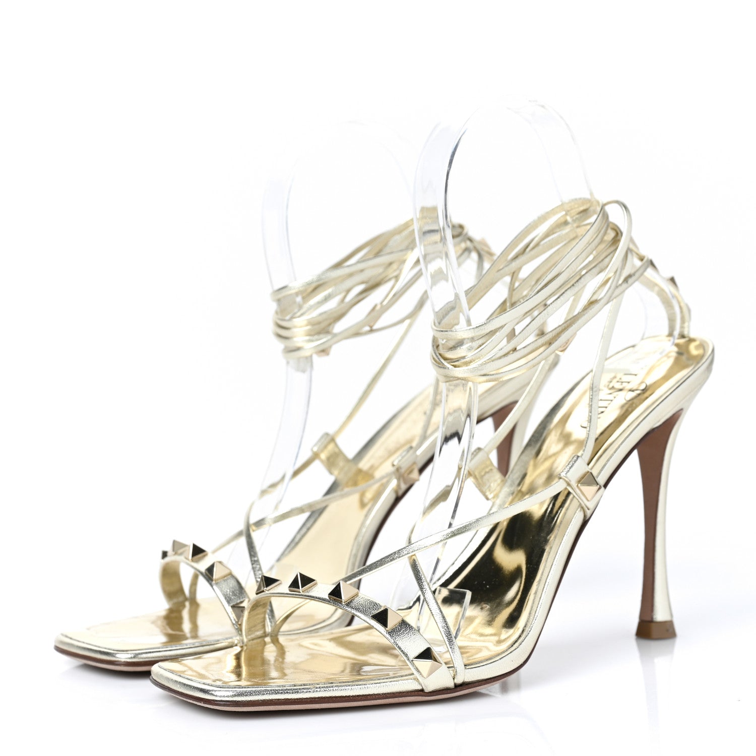Valentino Garavani Metallic Nappa Rockstud Ankle Wrap Sandals 40.5 Platino 3 of 7