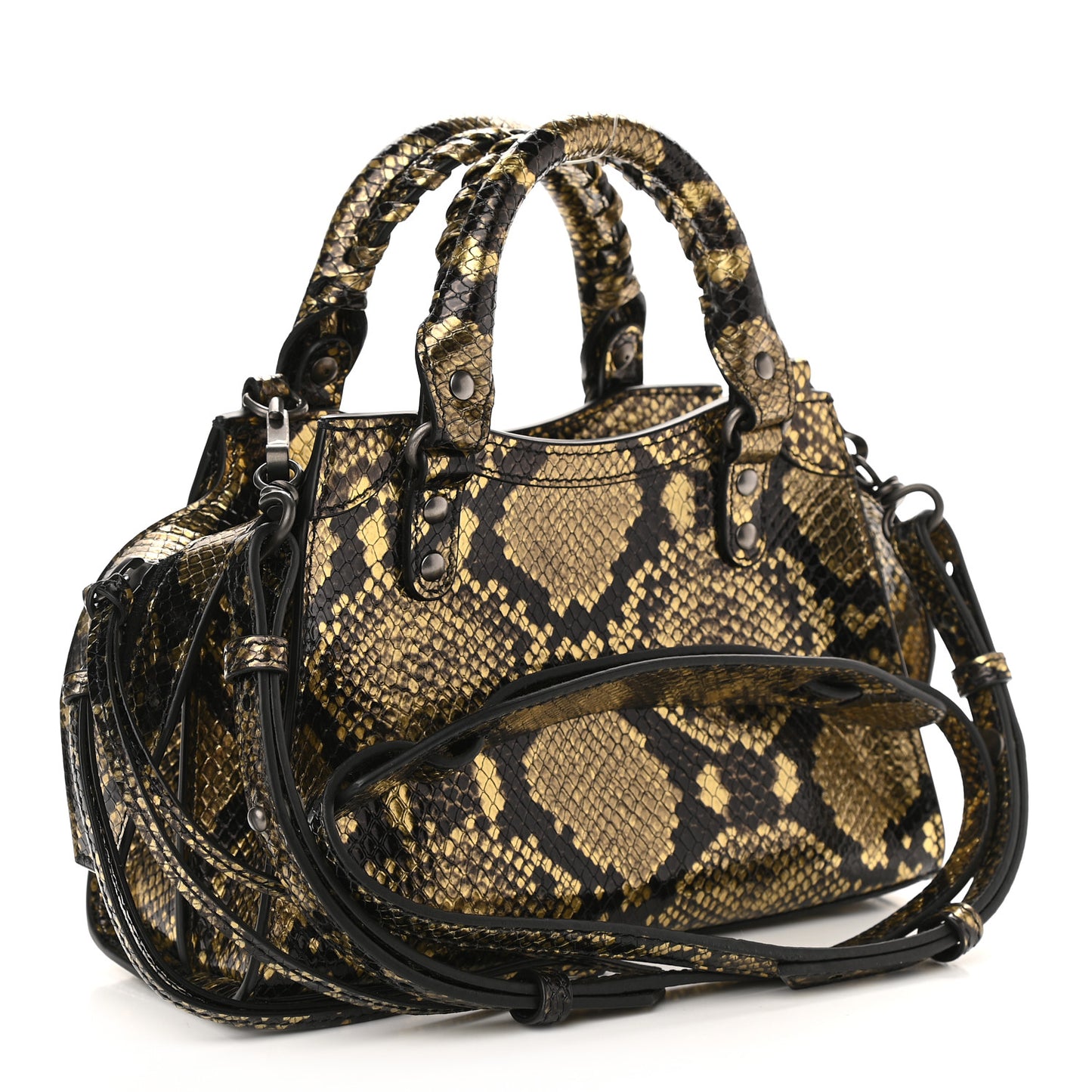 Grained Calfskin Snake Effect Neo Classic Silver Hardware Mini City Gold Black