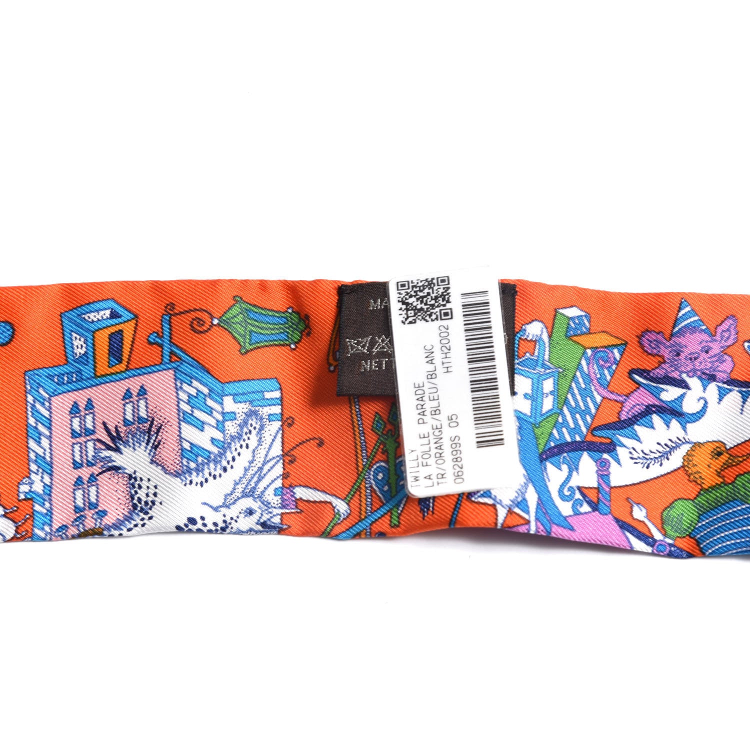 Hermes Silk La Folle Parade Twilly Orange Bleu White 2 of 6