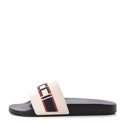 Gucci Rubber Stripe Mens Pool Slide Sandals 9 Ecru Poppy Black 1 of 10