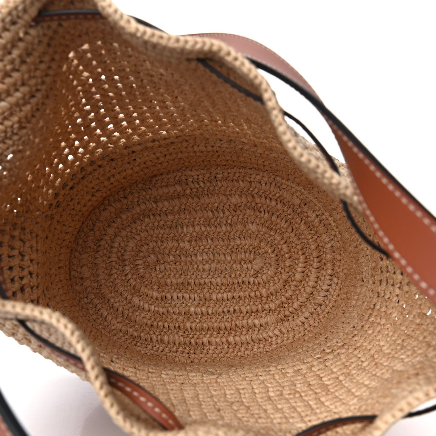 Raffia Calfskin Balloon Bucket Bag Natural Tan