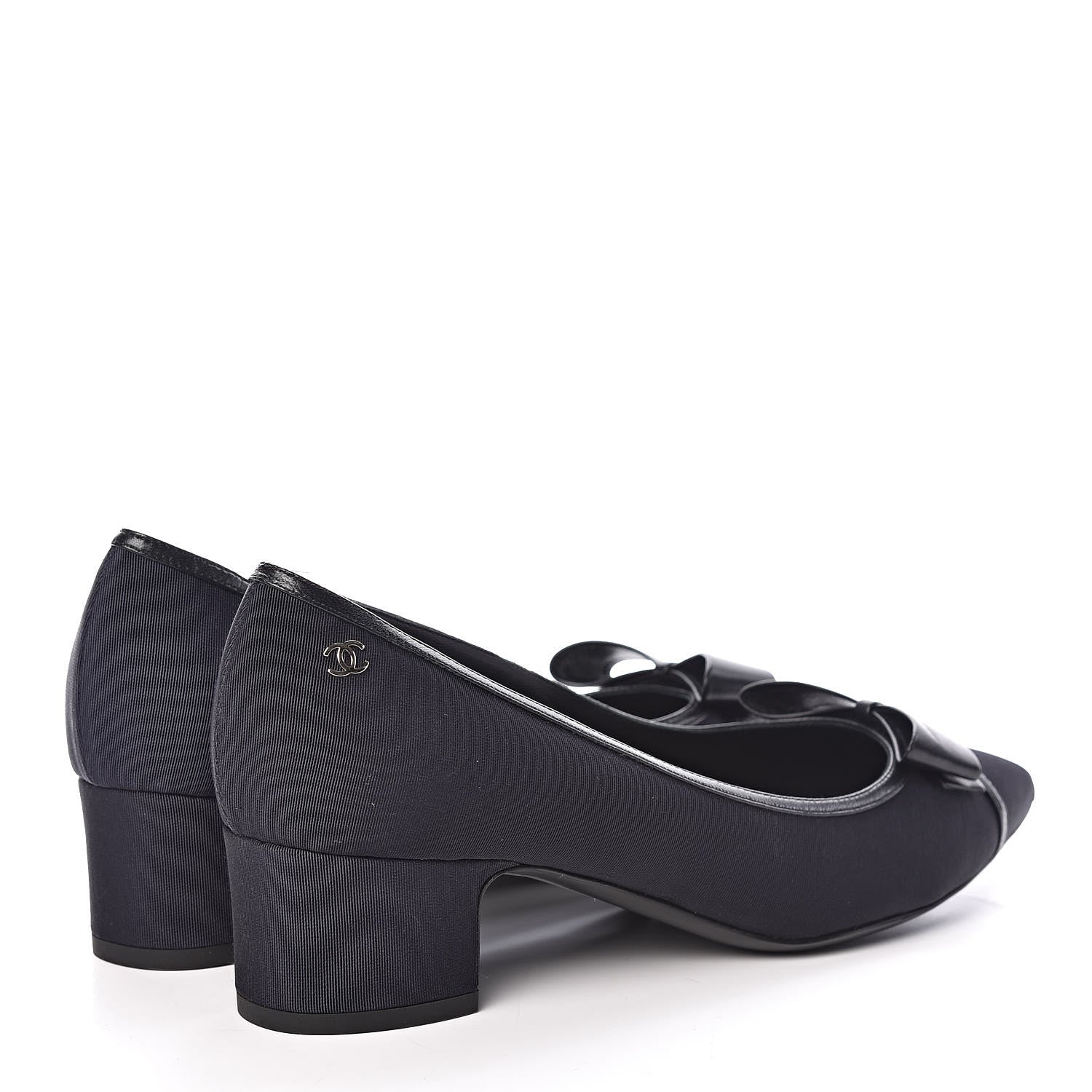 Chanel Grosgrain Lambskin Bow Pumps 39 Navy 4 of 10