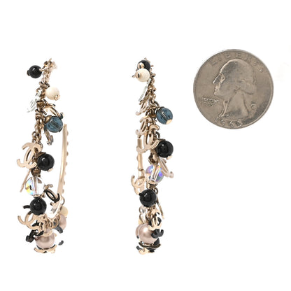 Chanel Crystal Bead CC Charm Hoop Earrings Black Gold Multicolor 2 of 4