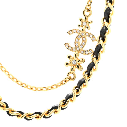 Chanel Metal Lambskin Crystal CC Double Chain Necklace Black Gold 4 of 7